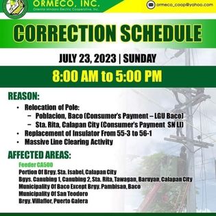 Power Interruption Scheduled July 23, 2023