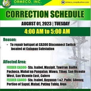 Power Interruption Scheduled August 01, 2023