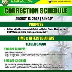 Power Interruption Scheduled August 13, 2023