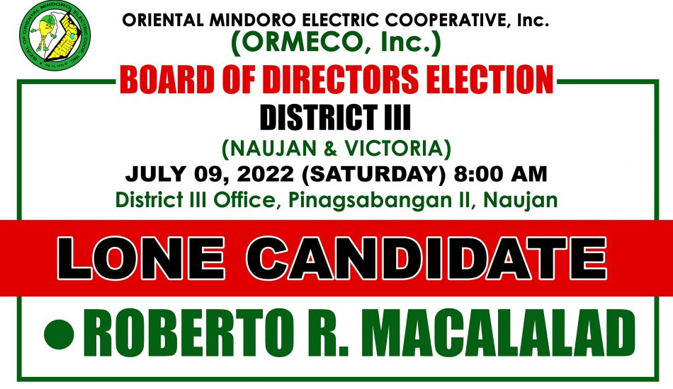 ROBERTO R. MACALALAD - LONE CANDIDATE BOD District III Election